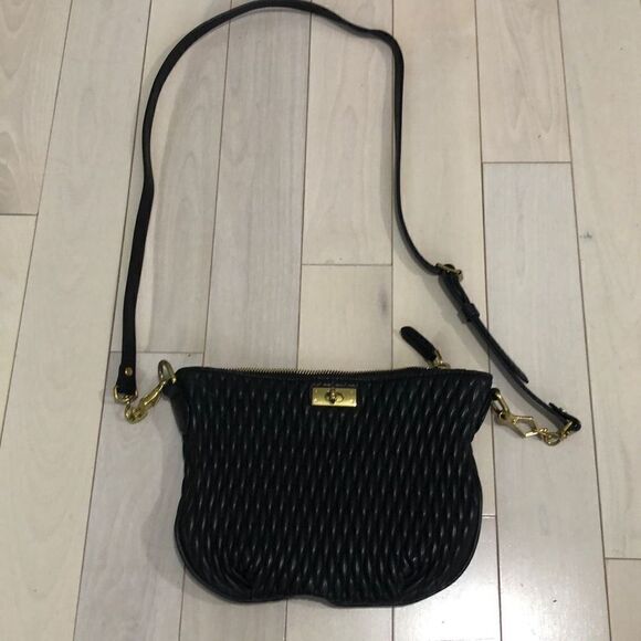 J. Crew Women's Baby Brompton Quilted Leather Hobo Shape Crossbody Bag Black - Picture 1 of 9